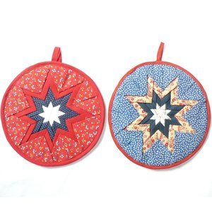 Americana Pot Holders Handmade Quilted Potholder Set of 2 Red White Blue Trivet